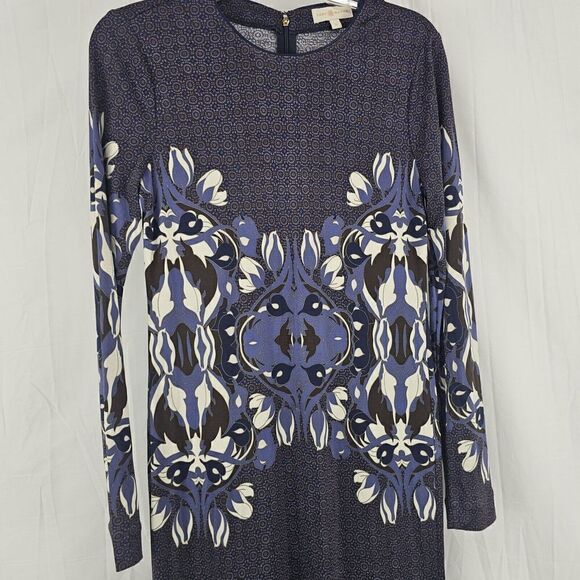Tory Burch Flavia Blue Multicolored Long Sleeve Silk Dress Size Small - Picture 10 of 13